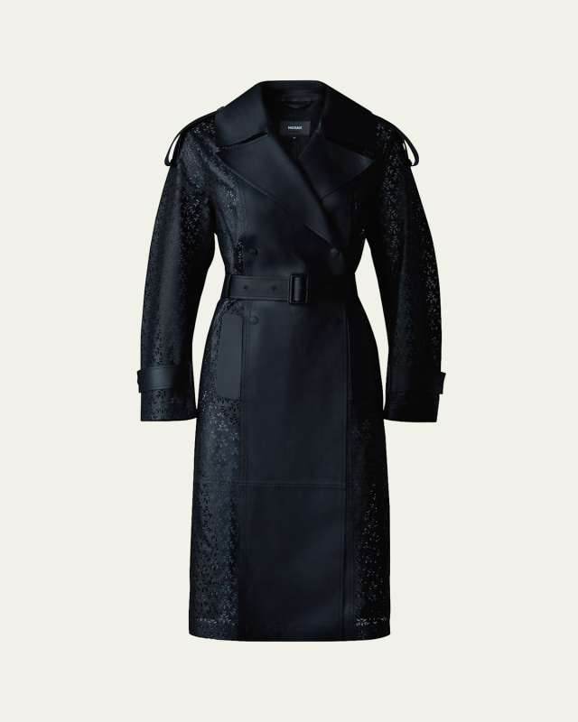 Lorelei Double-Breasted Perforated Leather Trench Coat