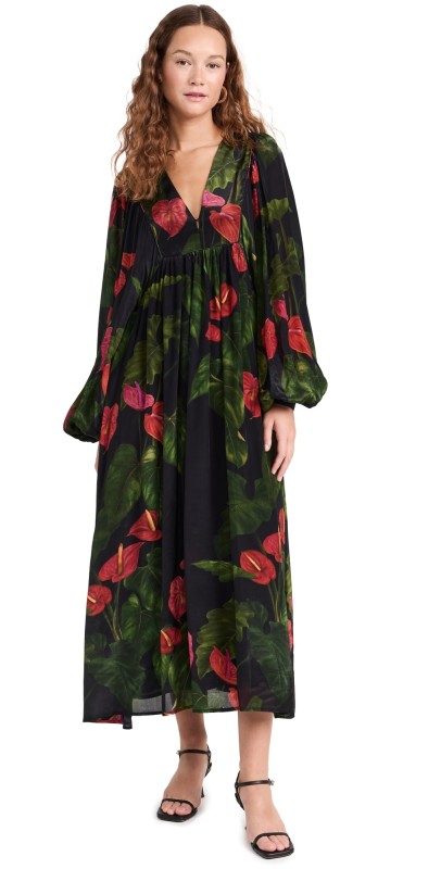 FARM Rio Anthurium Black V Neckline Maxi Dress ANTHURIUM BLACK