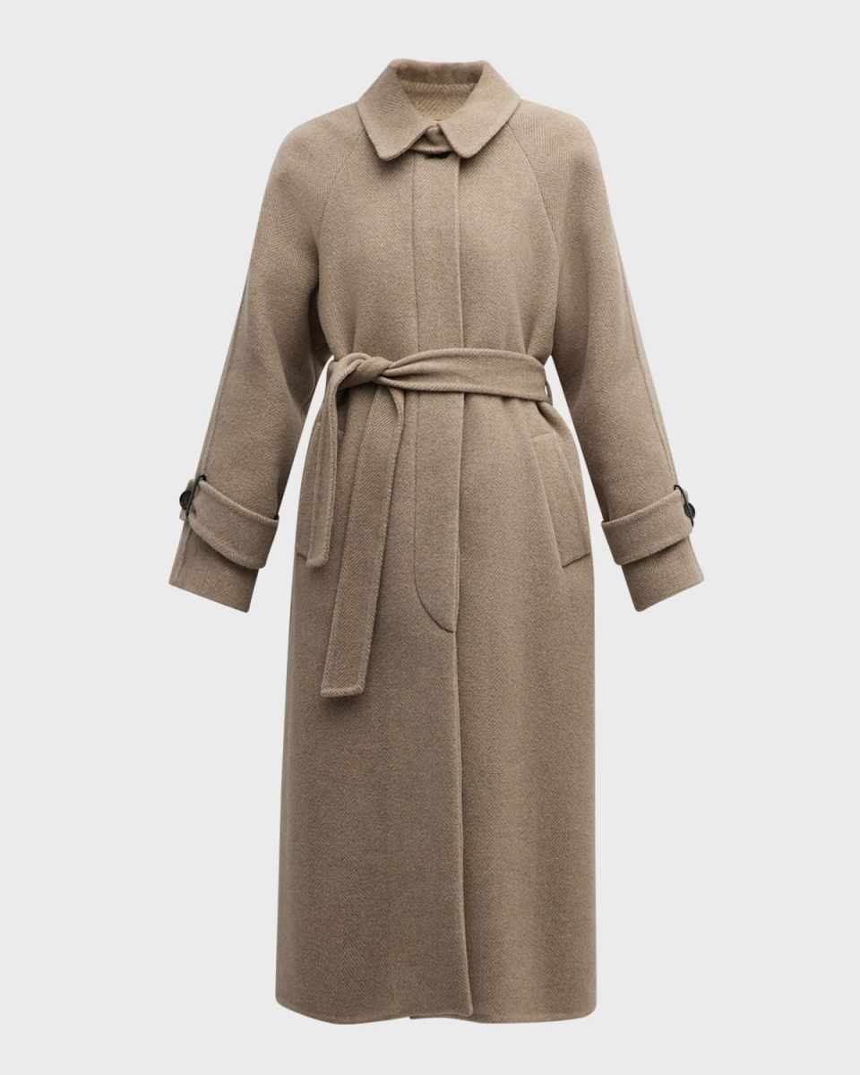 Cashmere and Wool Belted Herringbone Coat
