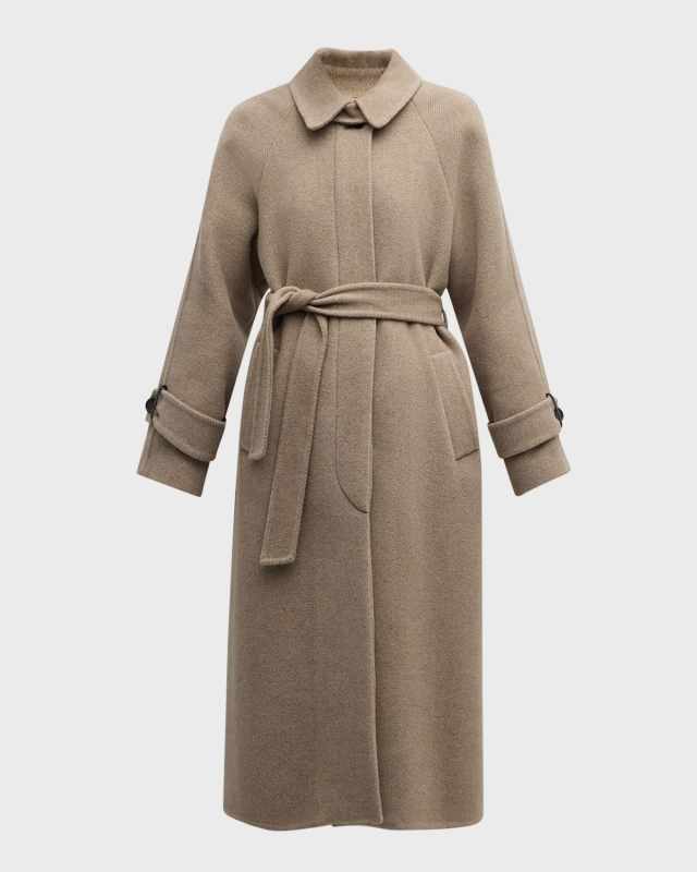 Cashmere and Wool Belted Herringbone Coat