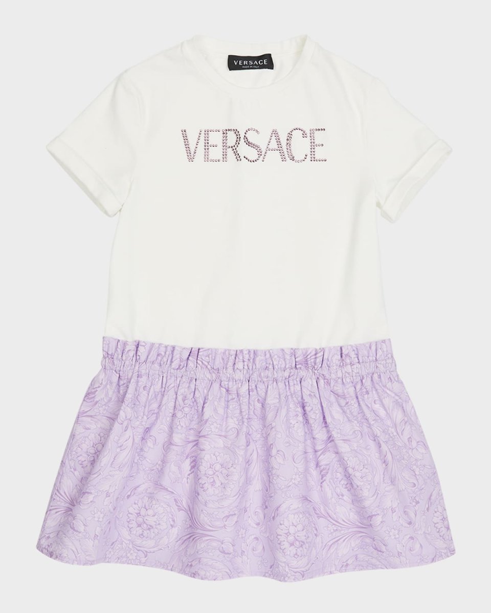 Girl's Cotton Jersey Strass Logo Dress, Size 4-6