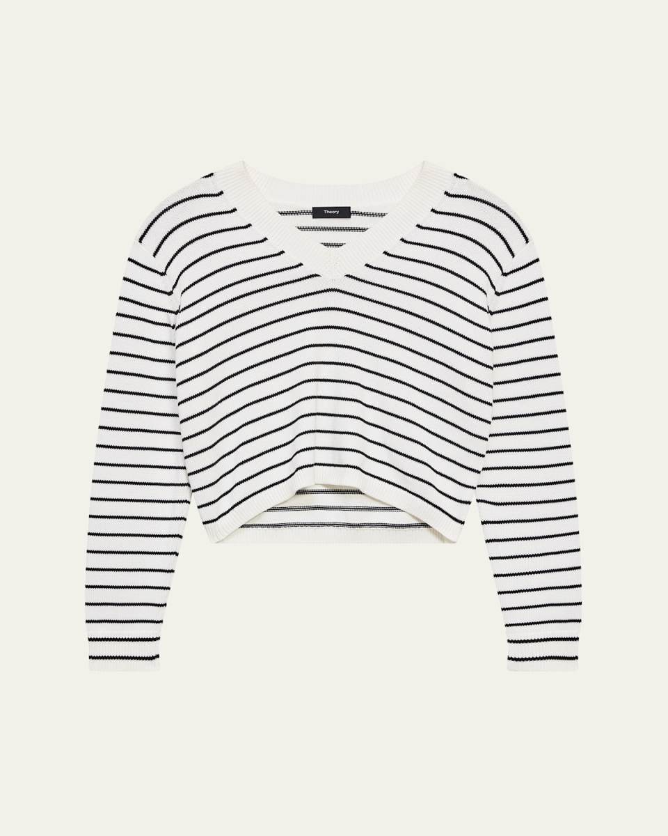Waverly Cotton Stripe Cropped V-Neck Sweater