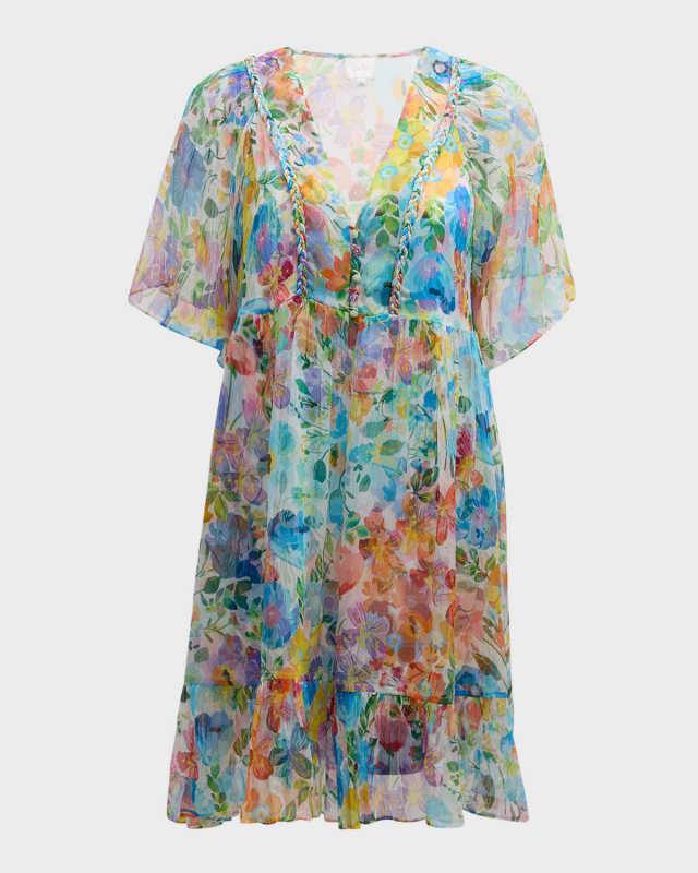 Margaret Flounce Floral-Print Chiffon Dress
