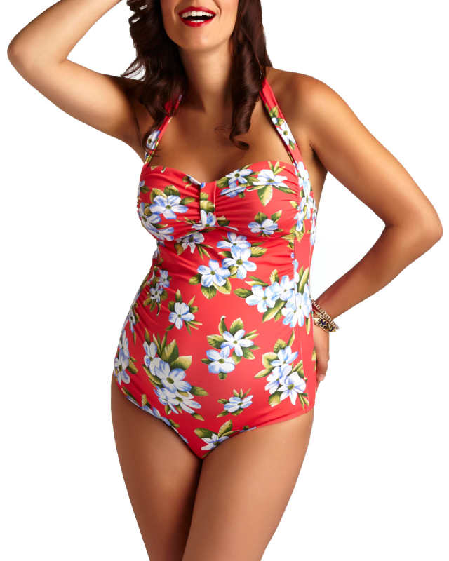 Maternity Maui Hibiscus-Printed Halter-Neck One-Piece Swimsuit