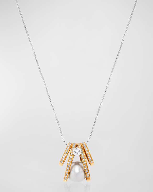 18K White and Rose Gold South Sea Pearl Necklace with Diamonds