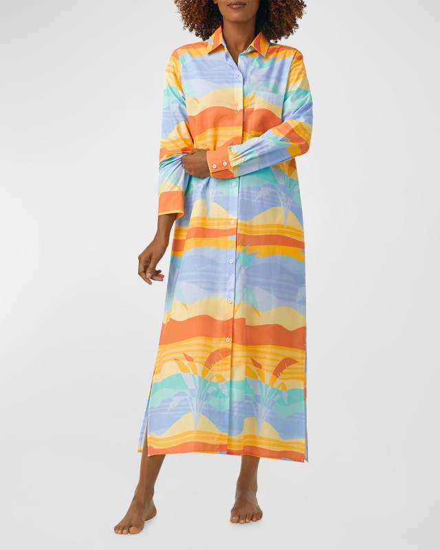 Botanical-Print Cotton Poplin Maxi Shirtdress