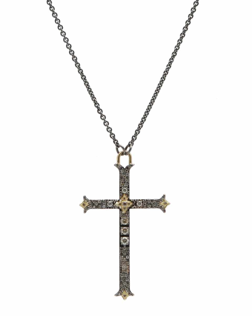 Old World Diamond Large Cross Pendant Necklace
