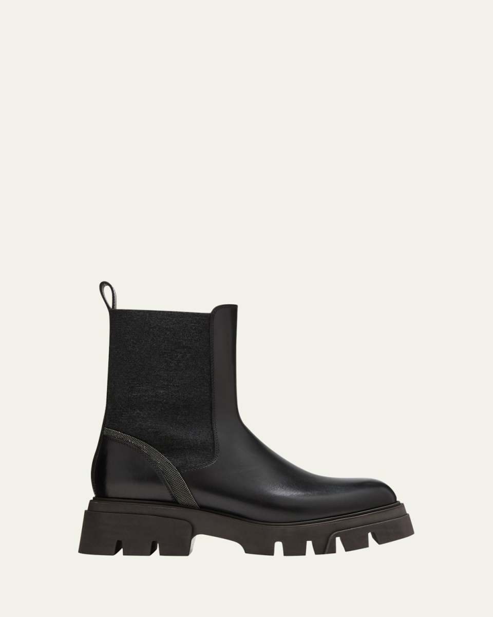 Leather Wool Lug-Sole Chelsea Boots