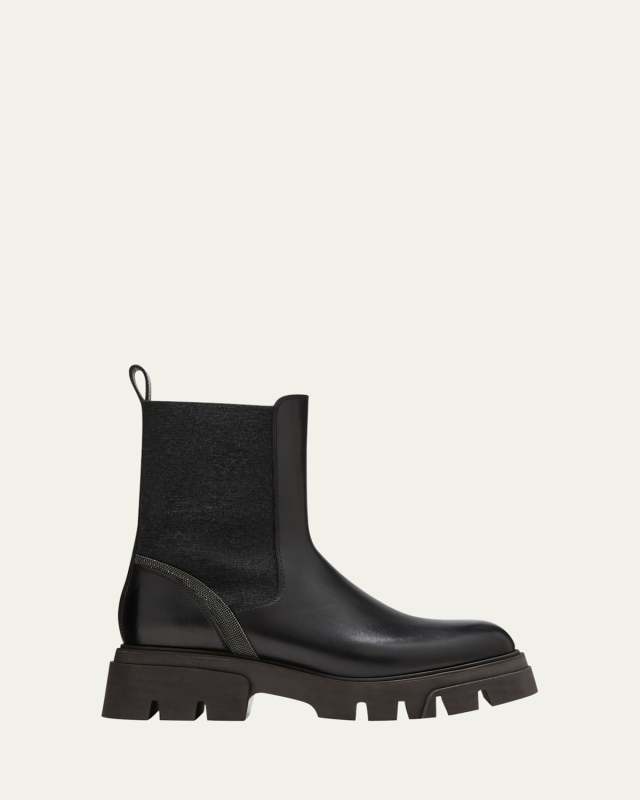 Leather Wool Lug-Sole Chelsea Boots