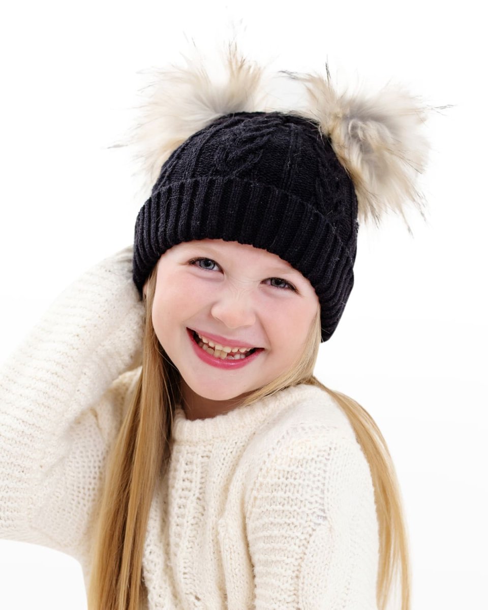 Kid's Double Pom Beanie with Faux Fur
