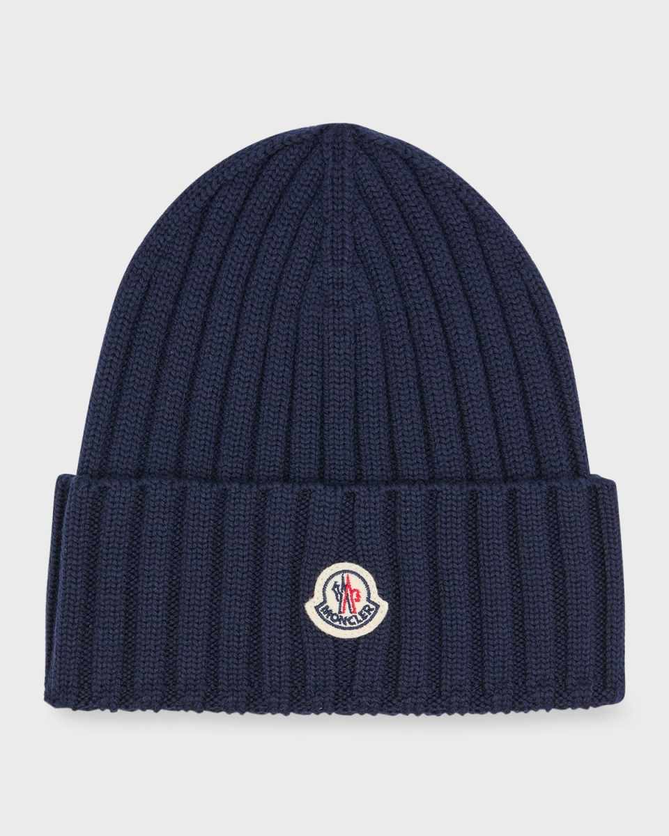 Ribbed Wool Beanie with Logo Patch