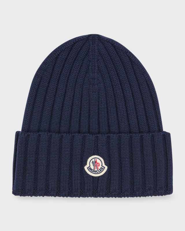 Ribbed Wool Beanie with Logo Patch
