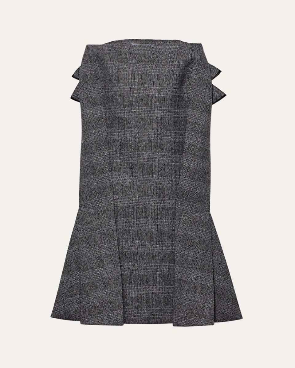 Deconstructed Peplum High-Low Grisaille Wool Midi Skirt