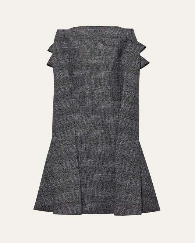 Deconstructed Peplum High-Low Grisaille Wool Midi Skirt