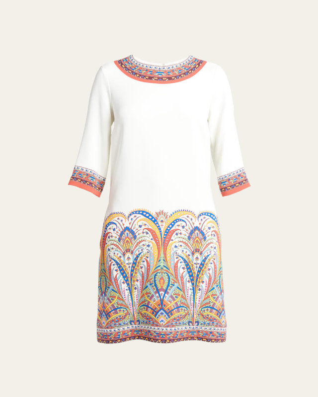 Kaleidoscope Short-Sleeve Silk Sheath Dress