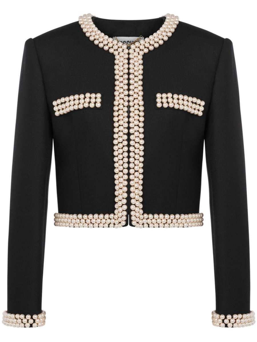faux pearl-embellished virgin wool blazer