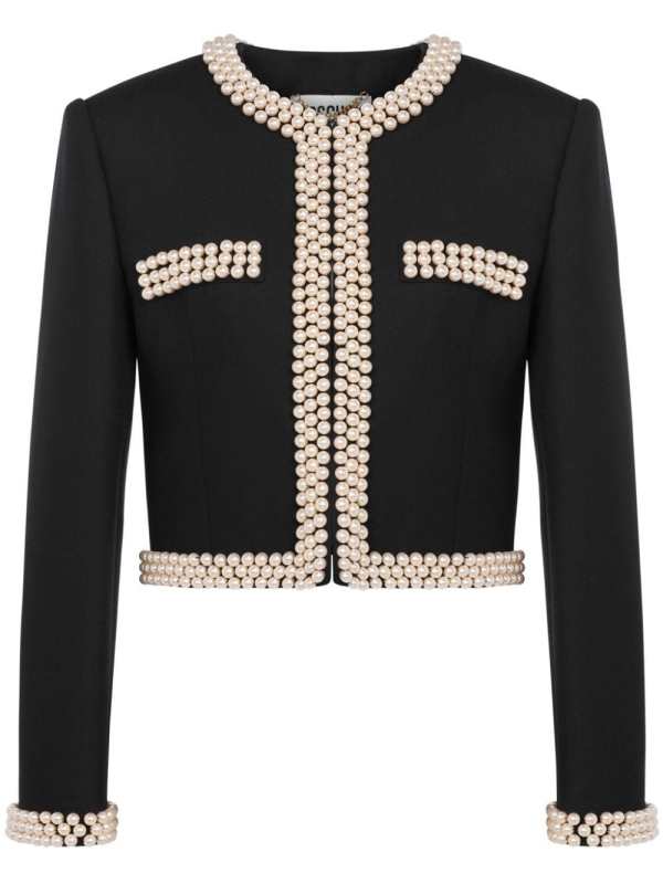 faux pearl-embellished virgin wool blazer