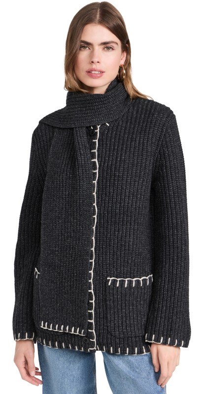 Alex Mill Marylebone Sweater Jacket with Scarf Charcoal