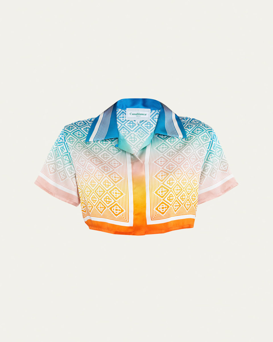 Rainbow Logo-Print Silk Crop Shirt