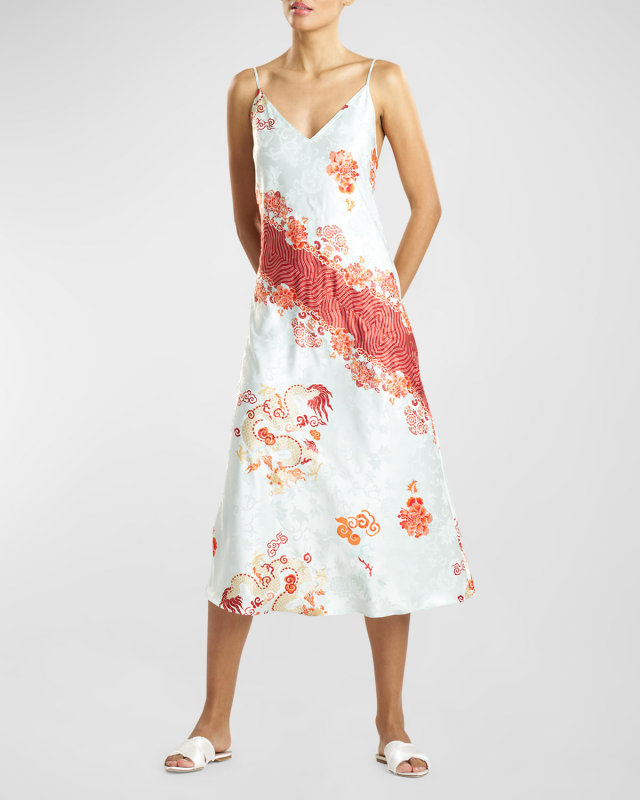 Sleeveless Dragon Jacquard Satin Nightgown