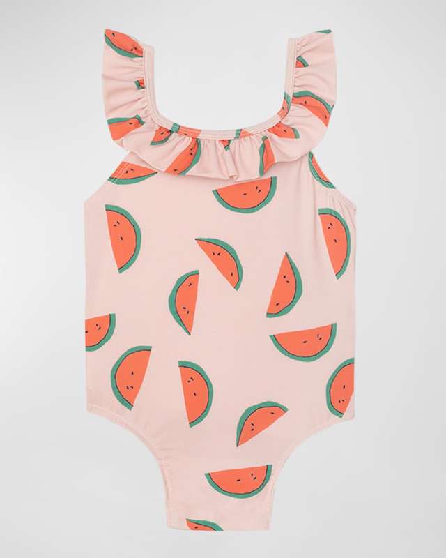 Girl's Watermelon Ruffle One-Piece Swimsuit, Size 2-8