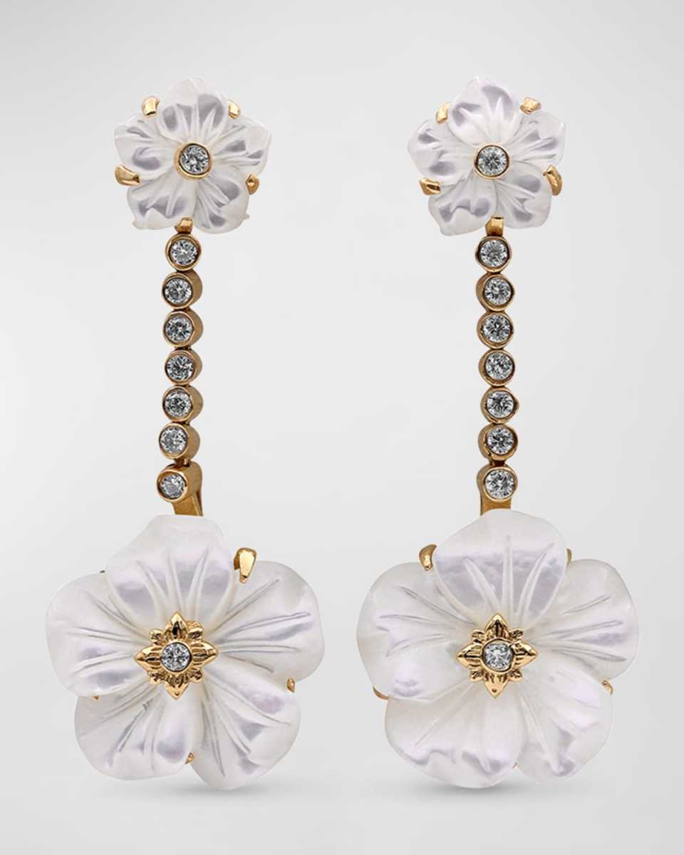 White Mother of Pearl and White Diamond Earrings in 18K Gold