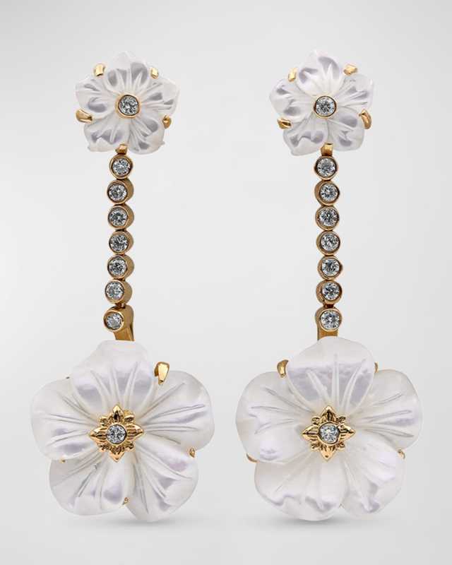 White Mother of Pearl and White Diamond Earrings in 18K Gold