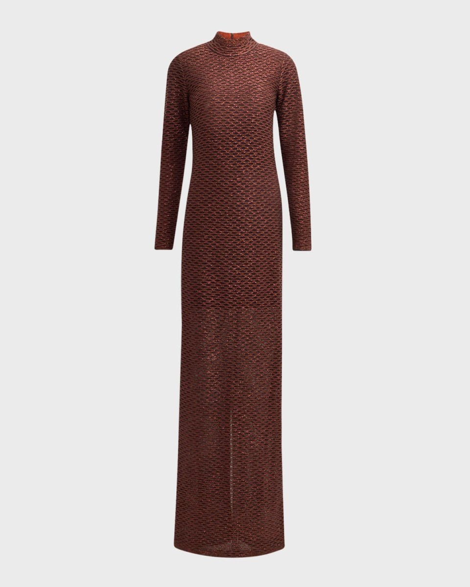 Sequined Sheer Fishnet Knit Column Gown