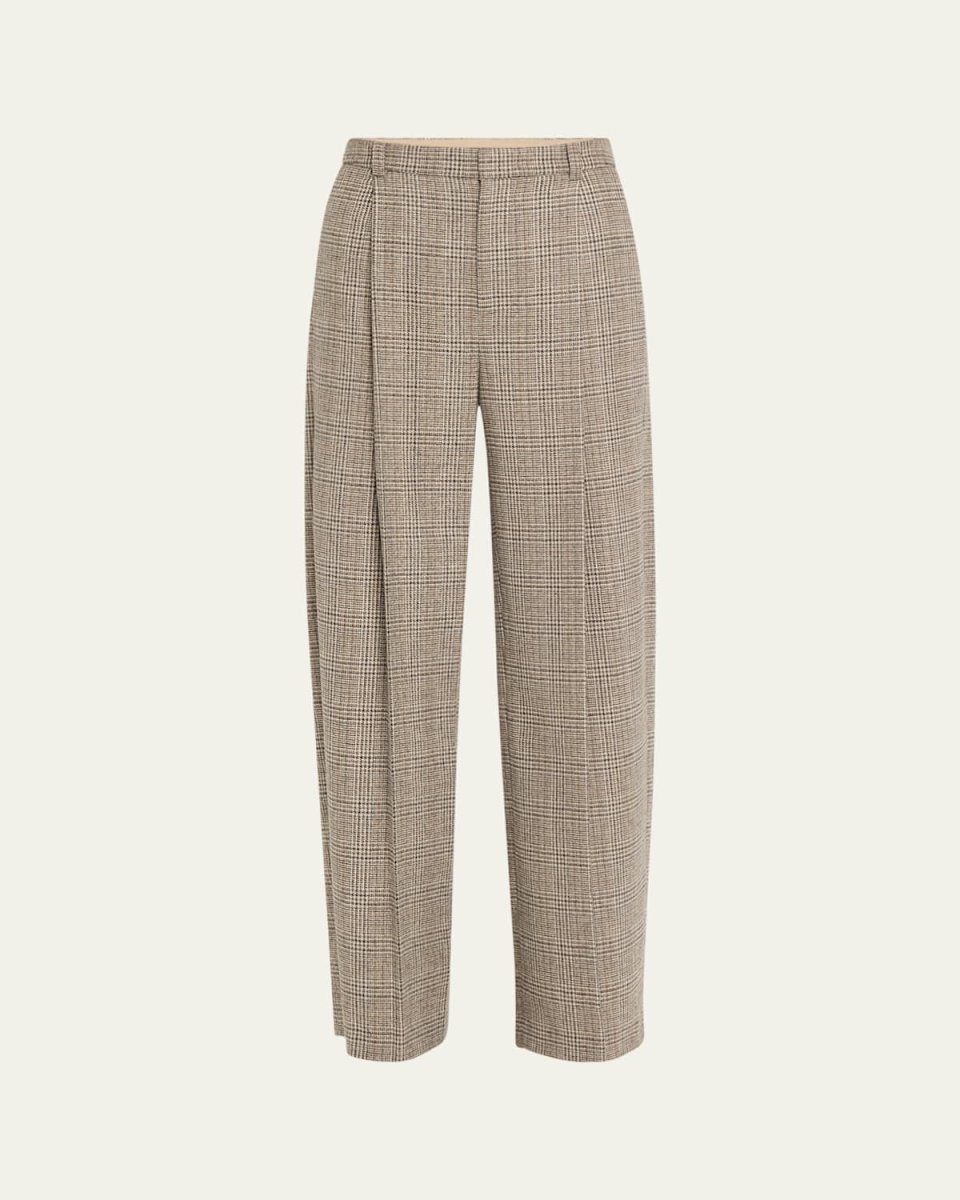High-Rise Wool-Blend Plaid Trousers