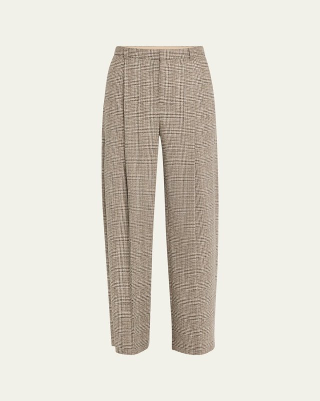 High-Rise Wool-Blend Plaid Trousers