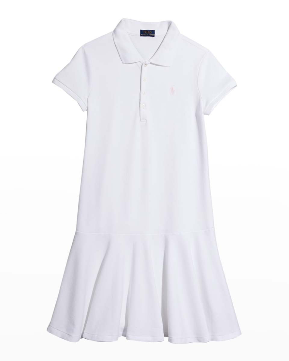 Girl's Short-Sleeve Knit Drop-Waist Polo Dress, Size S-XL