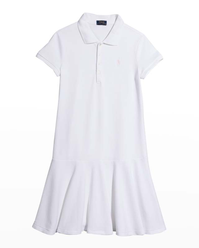 Girl's Short-Sleeve Knit Drop-Waist Polo Dress, Size S-XL