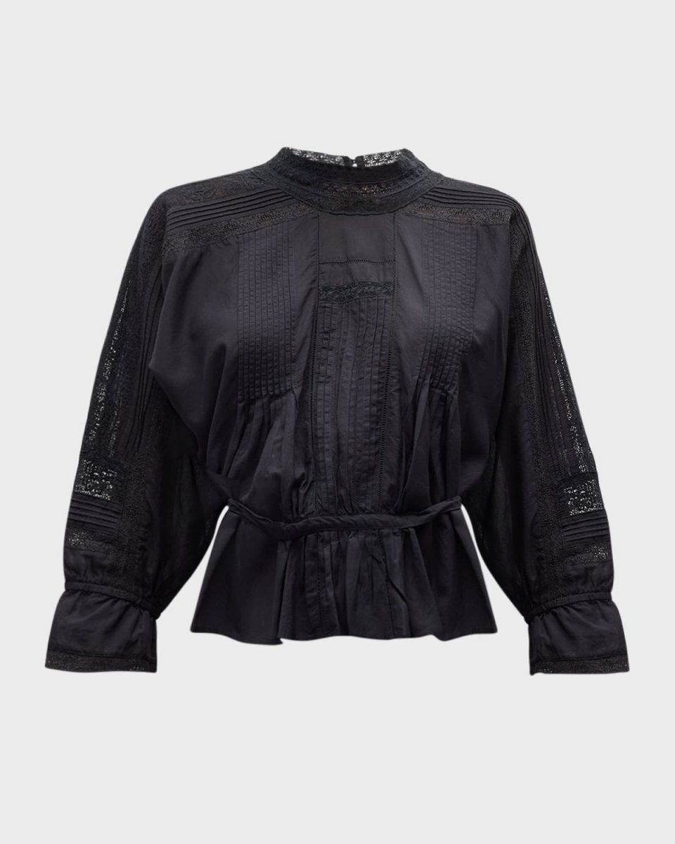 Viva Pintuck Lace-Inset Blouse