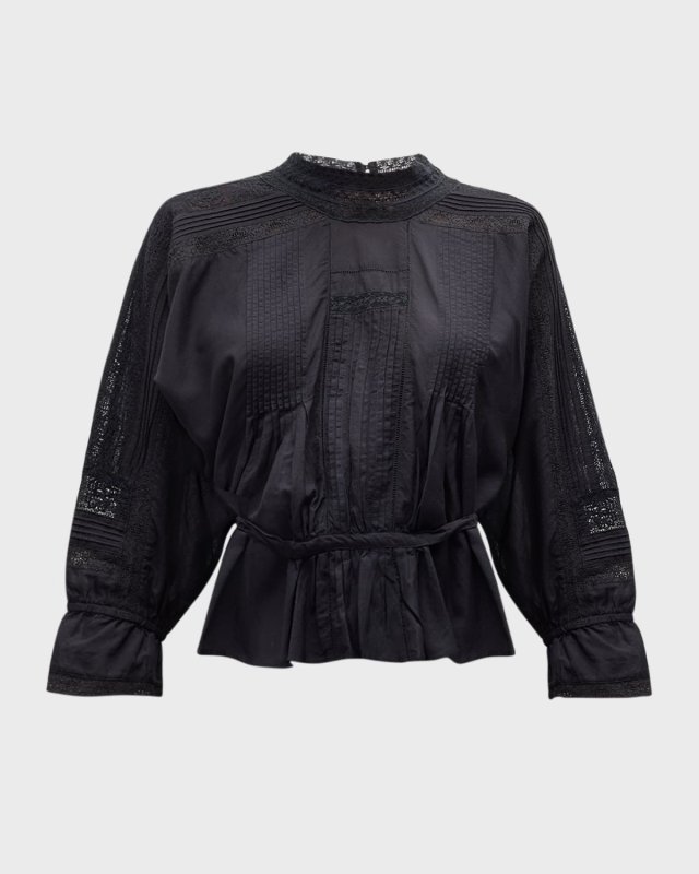Viva Pintuck Lace-Inset Blouse
