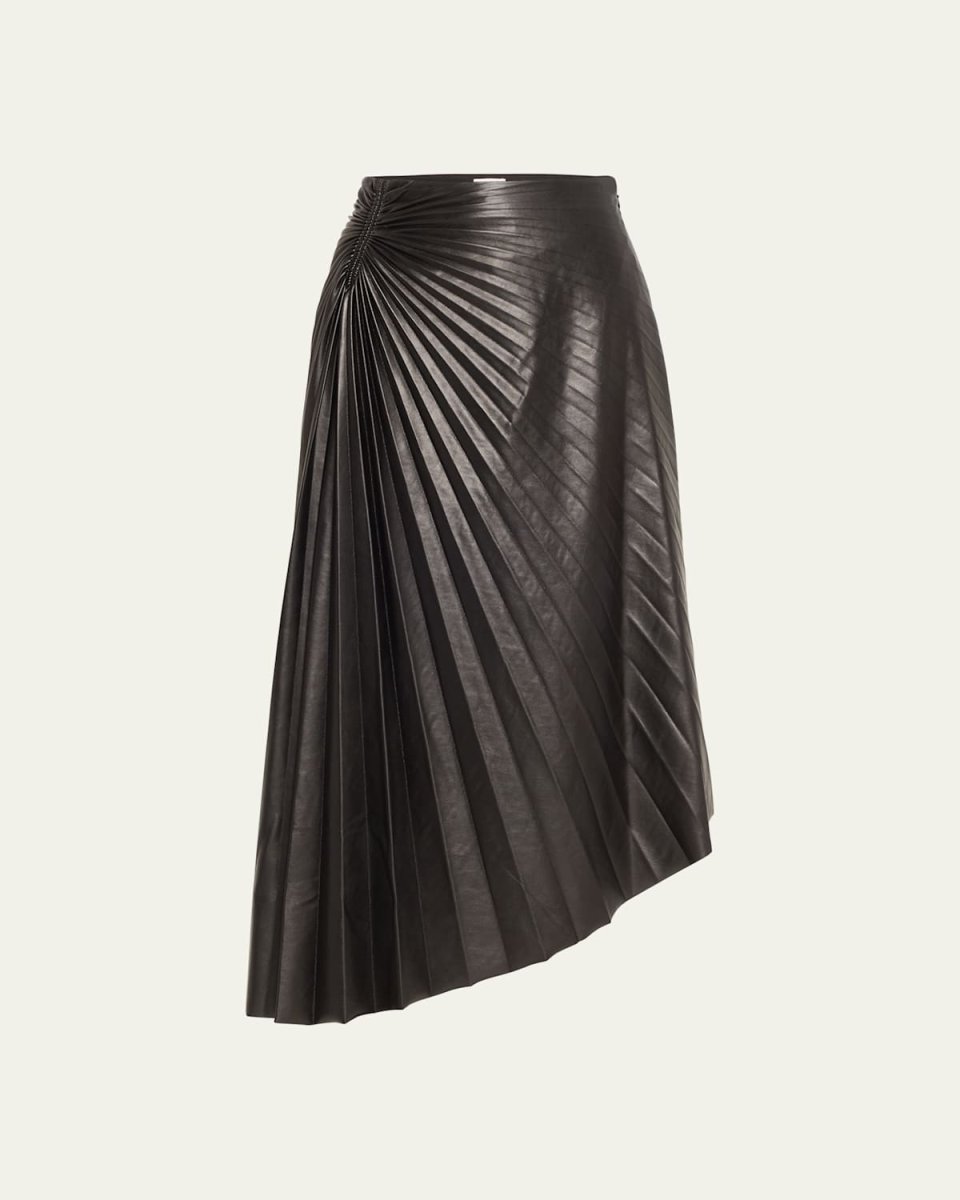 Tracy Pleated Side-Ruched Faux Leather Maxi Skirt