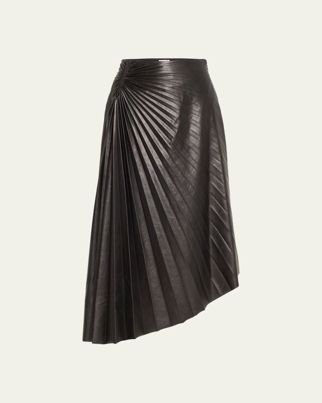 Tracy Pleated Side-Ruched Faux Leather Maxi Skirt