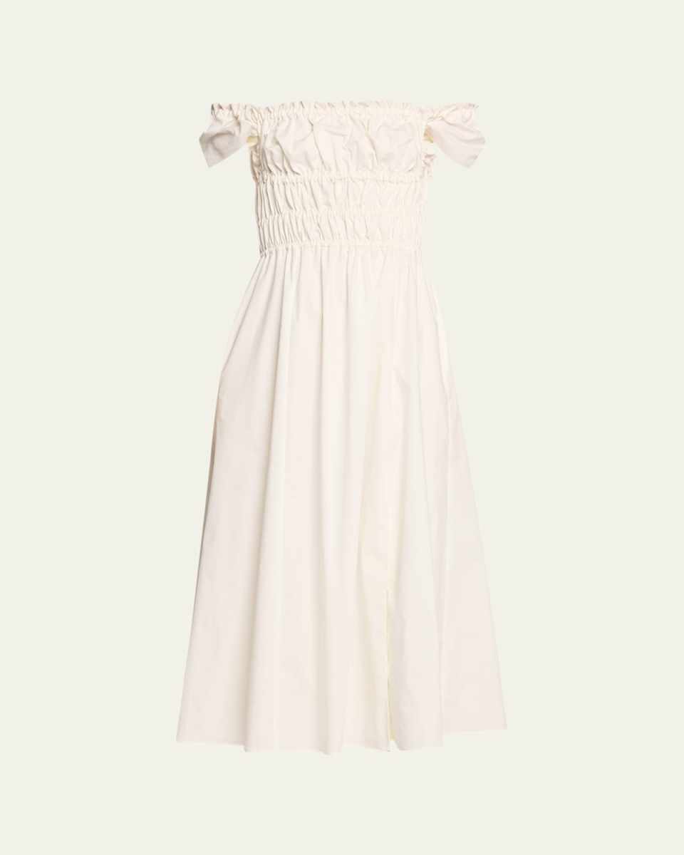 Lily Ruched Cap-Sleeve Midi Dress