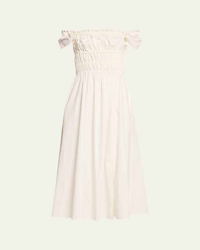 Lily Ruched Cap-Sleeve Midi Dress