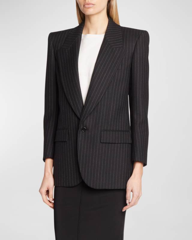 Pinstripe Single-Breasted Blazer Jacket