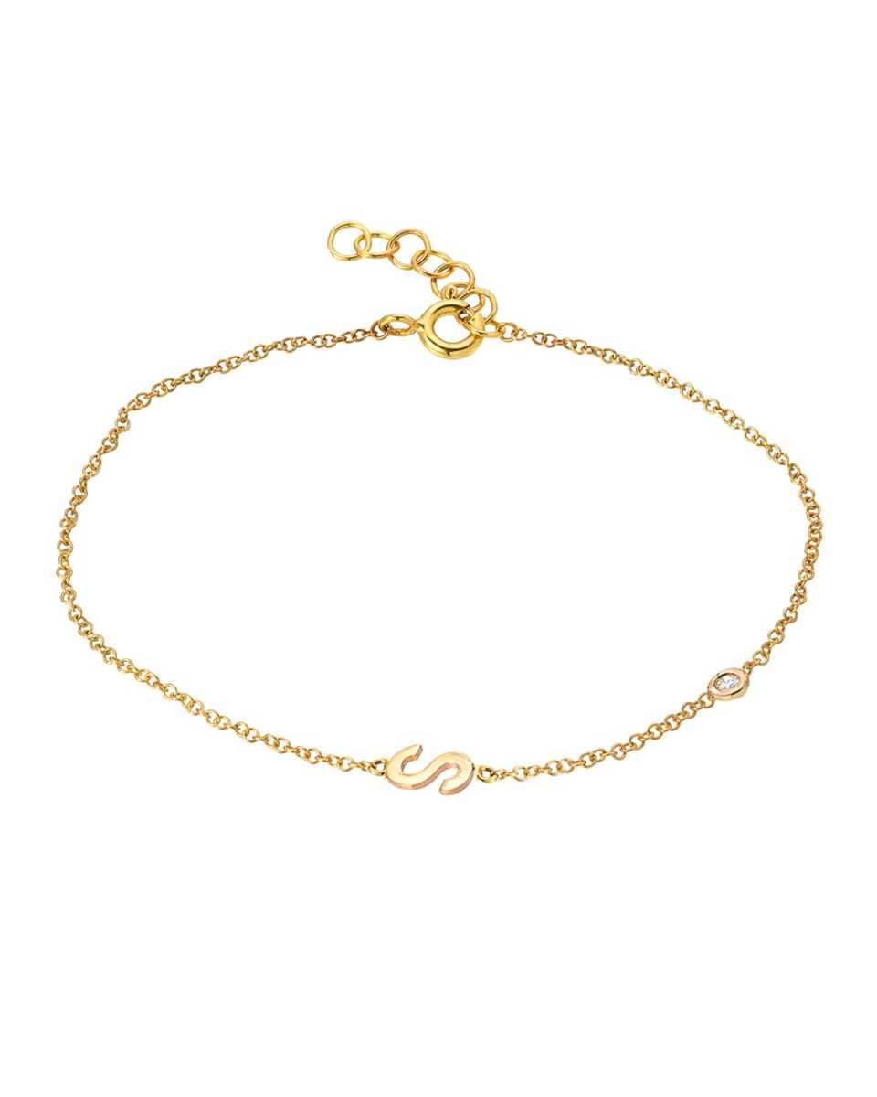 14K Gold Initial with Diamond Bezel Bracelet