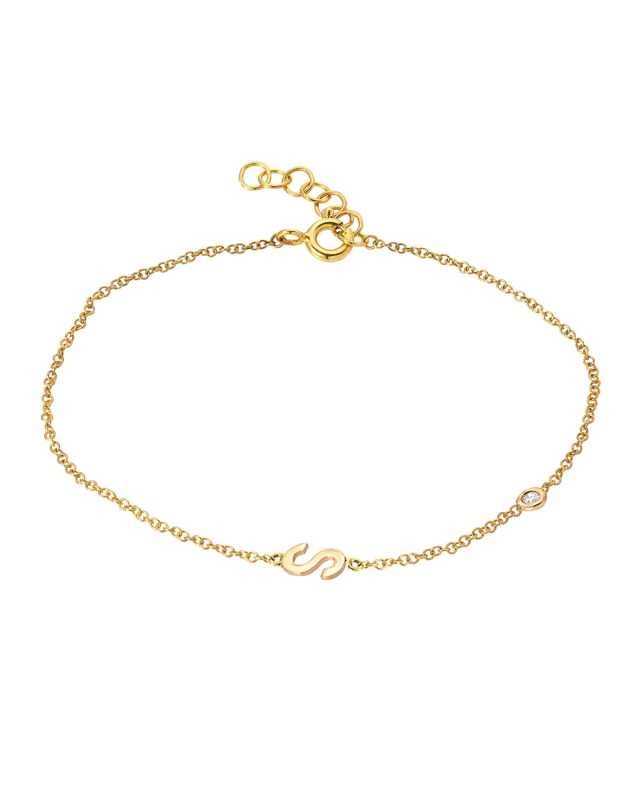 14K Gold Initial with Diamond Bezel Bracelet