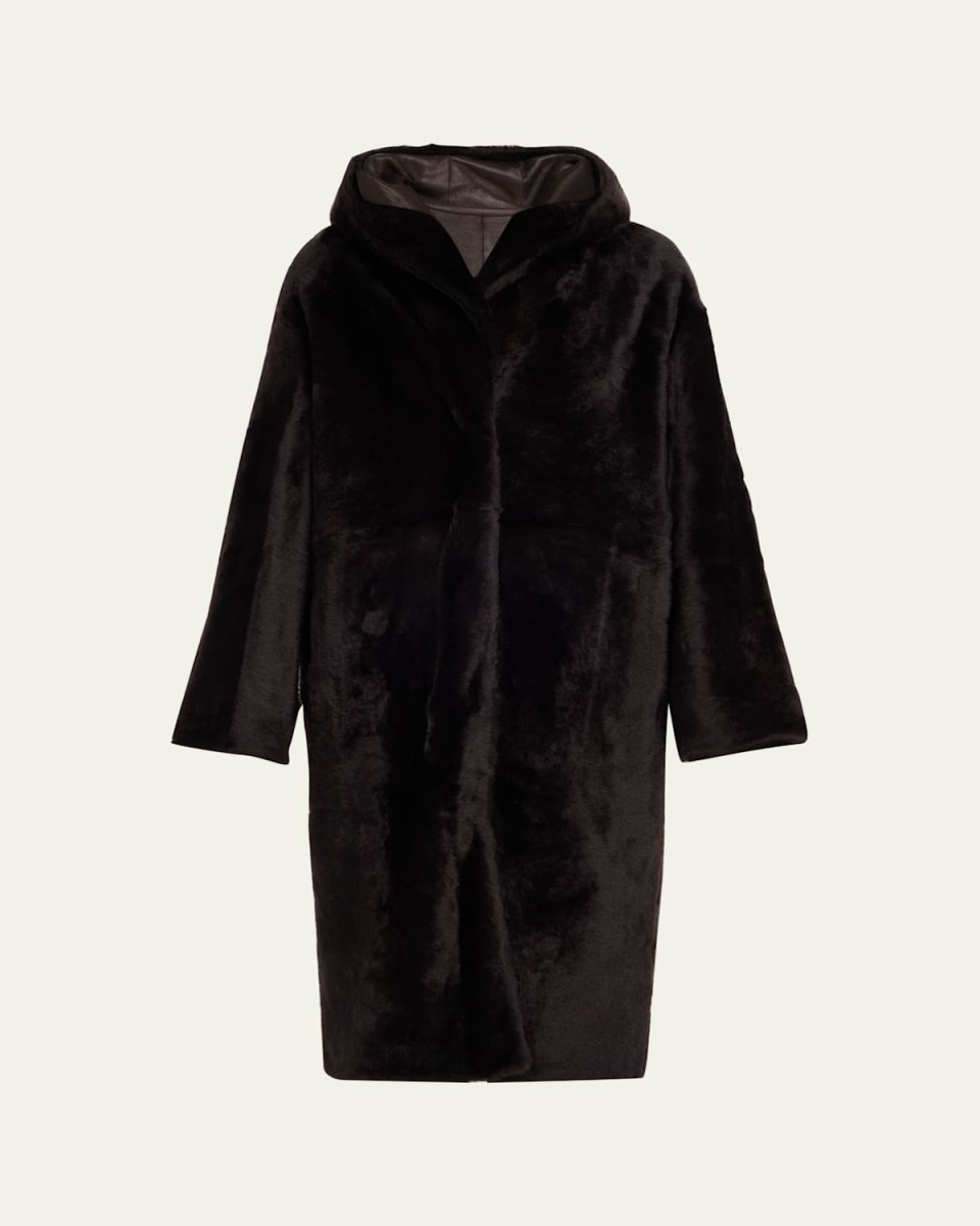 Reversible Hooded Shearling Coat
