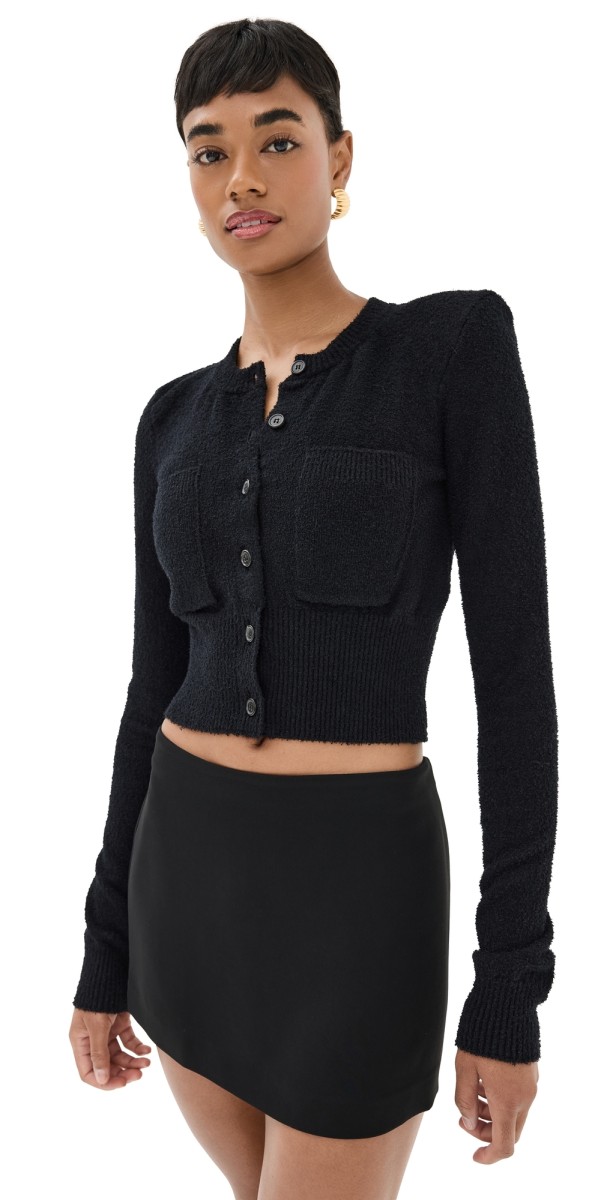 WARDROBE. NYC Knit Crop Cardigan Black