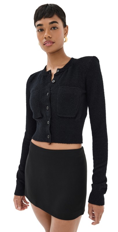 WARDROBE. NYC Knit Crop Cardigan Black