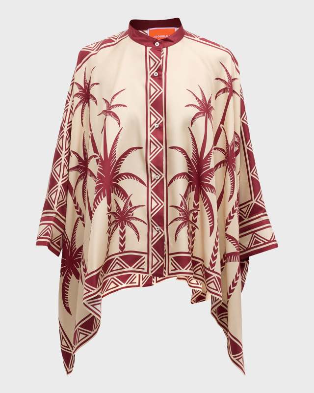 Placed-Print Collared Silk Foulard Shirt