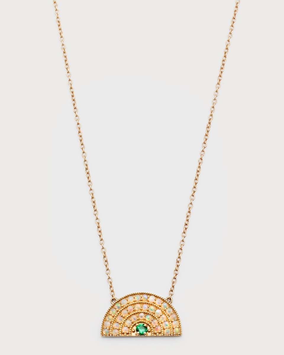Perfect Opal Rainbow Necklace with Emerald Center
