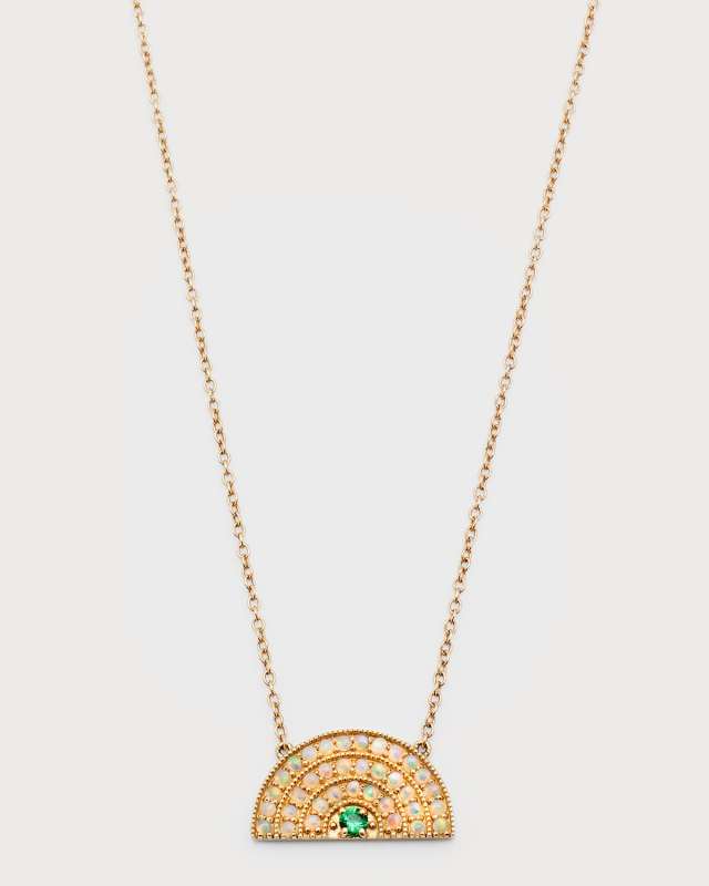 Perfect Opal Rainbow Necklace with Emerald Center