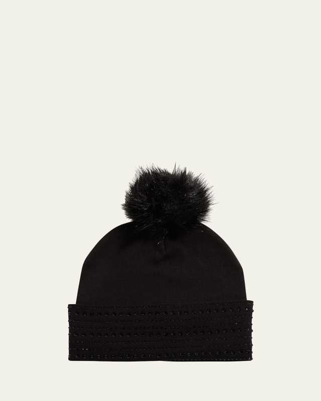 Adalyn Embellished Knit Beanie w/ Pompom