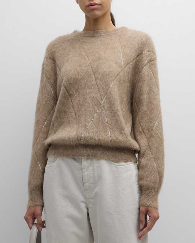 Cashmere and Wool Blend Sequin Argyle Sweater