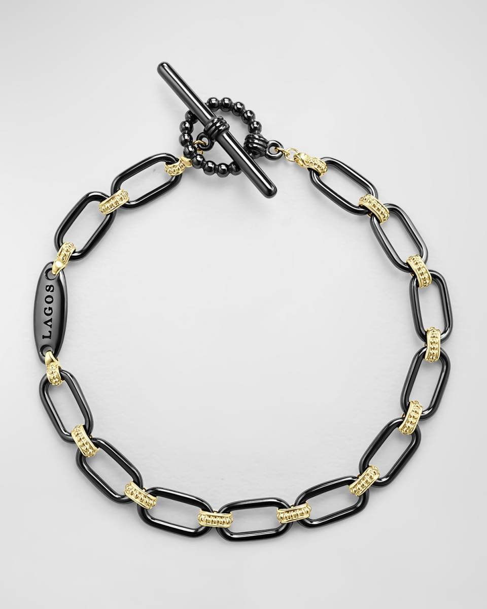 18K Signature Caviar Black Ceramic Links 12x6mm Toggle Bracelet
